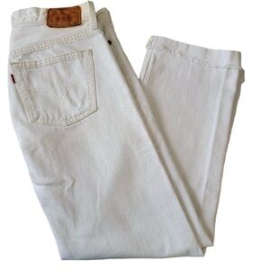 Levi’s 501 White Denim Jeans | Size 27| Raw Cuffed Hem | 100% Cotton